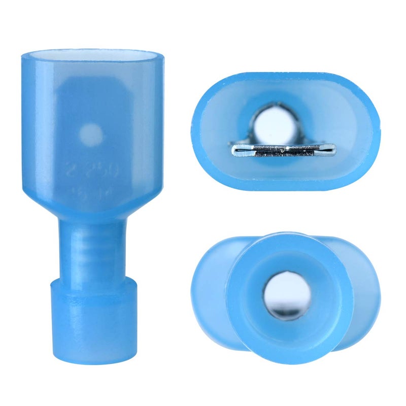 XHF 16-14 AWG Male Spade Disconnect Connectors Terminals Nylon Fully Insulated Quick Crimp Wire Connectors 100 Pcs Blue - Image 2